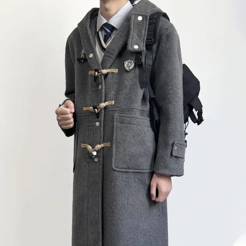MUCUNSHU Coats Men Sakuragawa DY02 Gray Woolen Coat-5