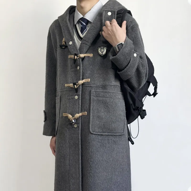 MUCUNSHU Coats Men Sakuragawa DY02 Gray Woolen Coat-2