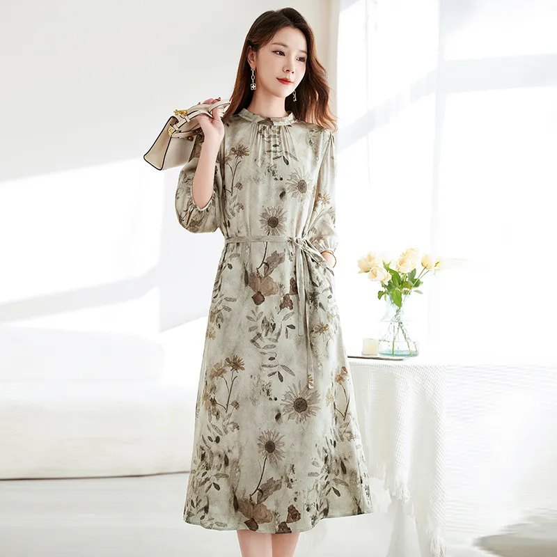 Ink Beauty Short Sleeved Dress Women's Miroku Flower Collection Language-1