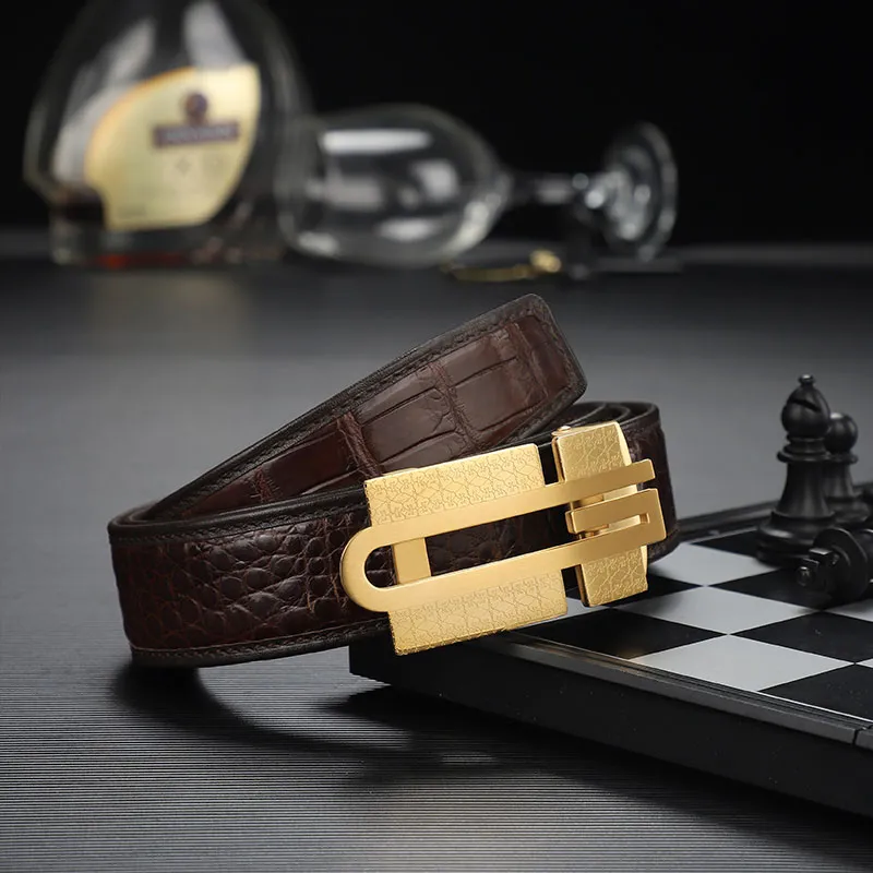 V.V.Brown Crocodile Leather Belts Men's 3.5cm-9