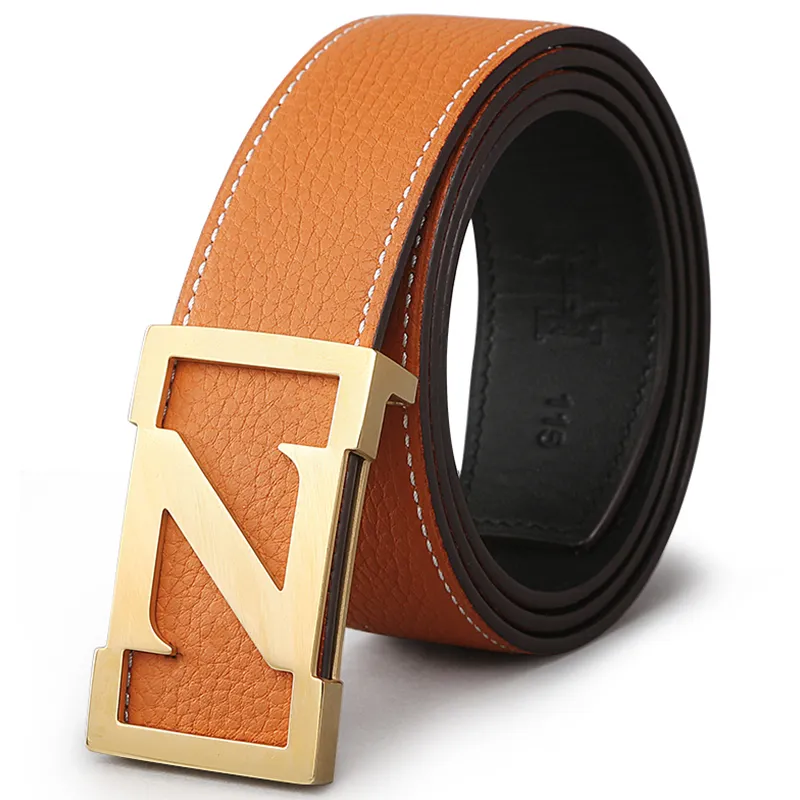 V.V.Brown Top Grain Cow Leather, Cow Leather, Stainless Steel, Genuine Leather Belt Men's 3.8cm-19