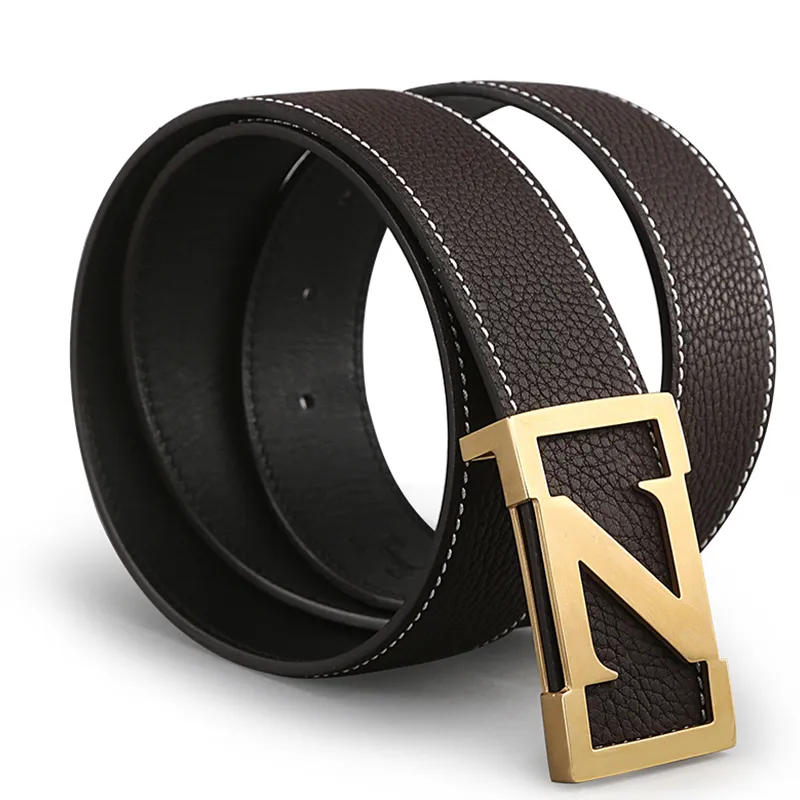 V.V.Brown Top Grain Cow Leather, Cow Leather, Stainless Steel, Genuine Leather Belt Men's 3.8cm-7