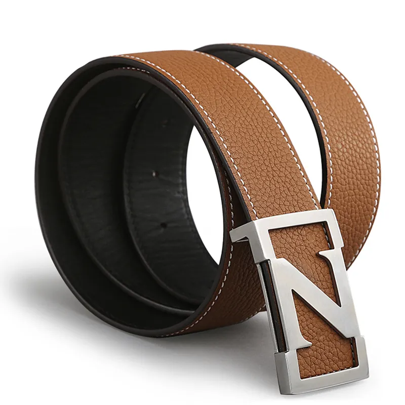 V.V.Brown Top Grain Cow Leather, Cow Leather, Stainless Steel, Genuine Leather Belt Men's 3.8cm-11