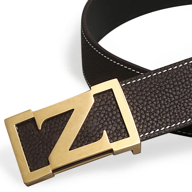 V.V.Brown Top Grain Cow Leather, Cow Leather, Stainless Steel, Genuine Leather Belt Men's 3.8cm-6