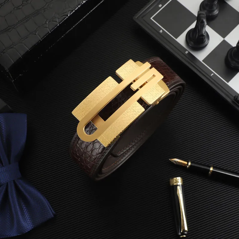 V.V.Brown Crocodile Leather Belts Men's 3.5cm-8