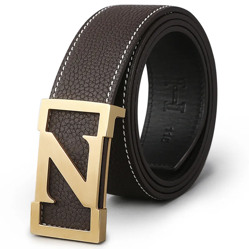 V.V.Brown Top Grain Cow Leather, Cow Leather, Stainless Steel, Genuine Leather Belt Men's 3.8cm-9