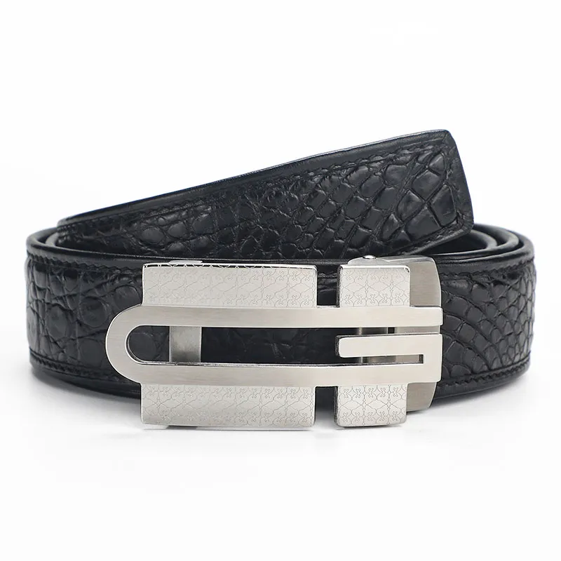 V.V.Brown Crocodile Leather Belts Men's 3.5cm-1