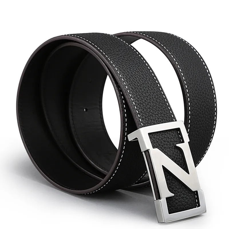 V.V.Brown Top Grain Cow Leather, Cow Leather, Stainless Steel, Genuine Leather Belt Men's 3.8cm-3