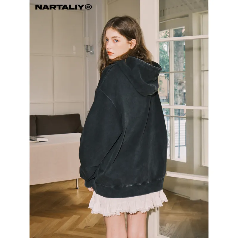 NARTALIY Sweatshirt Unisex Washed Black-4