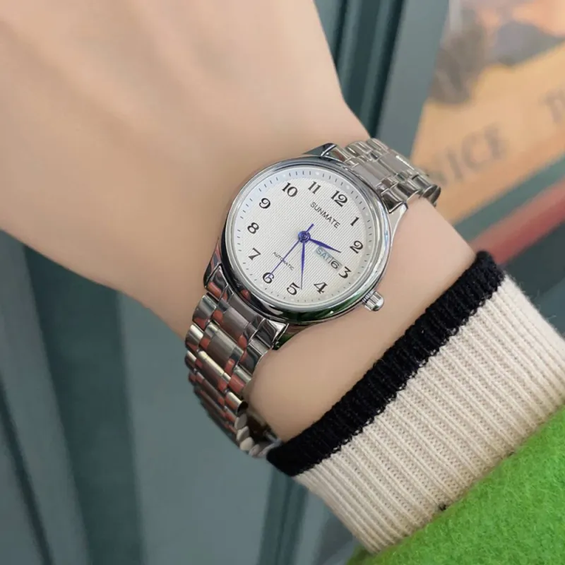SUNMATE Mechanical Movement Steel Strap Watch Women's Watch White Dial-4