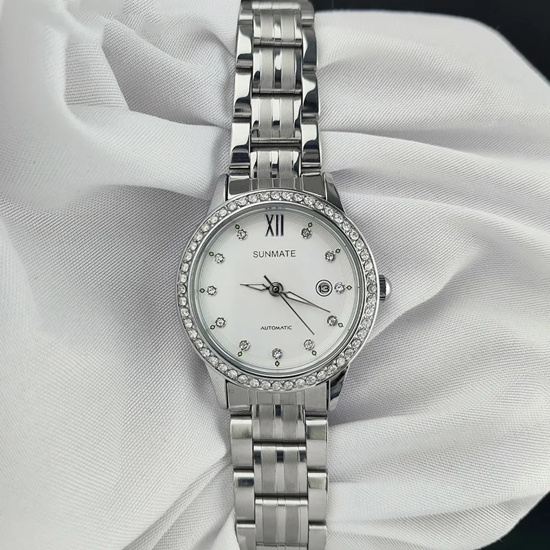 SUNMATE Mechanical Movement Steel Strap Chinese Watches Women's Watch White Dial-2