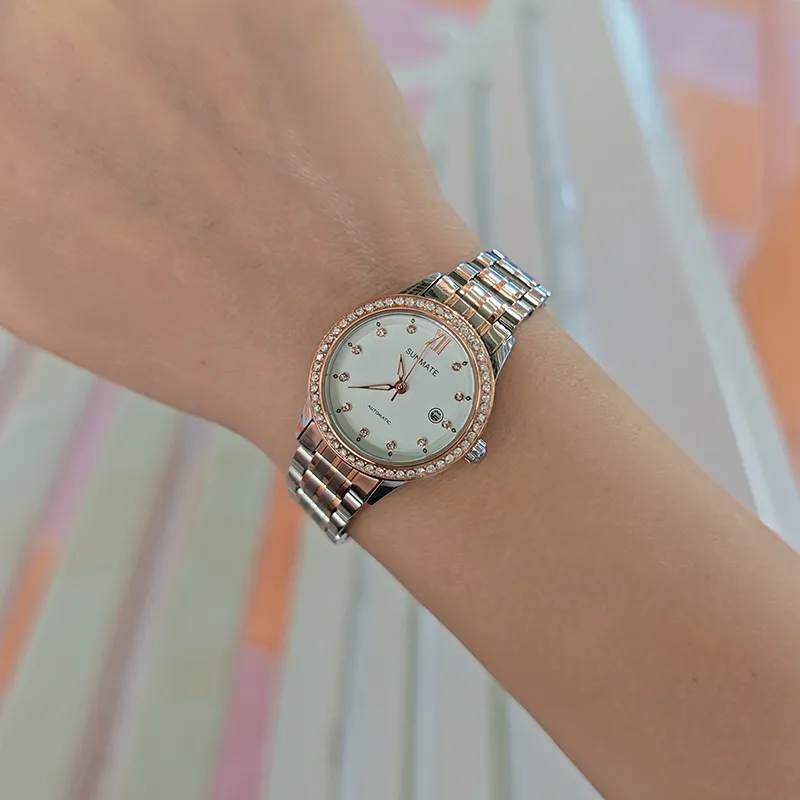 SUNMATE Mechanical Movement Steel Strap Chinese Watches Women's Watch White Dial-6