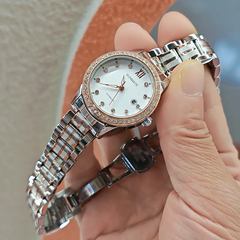 SUNMATE Mechanical Movement Steel Strap Chinese Watches Women's Watch White Dial-8