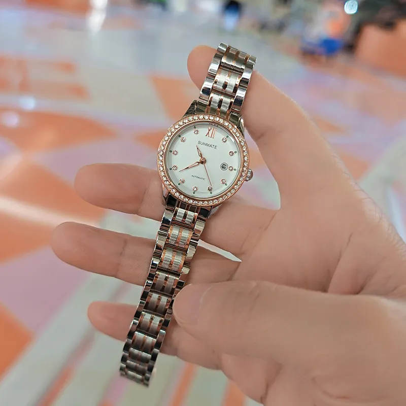 SUNMATE Mechanical Movement Steel Strap Chinese Watches Women's Watch White Dial-9