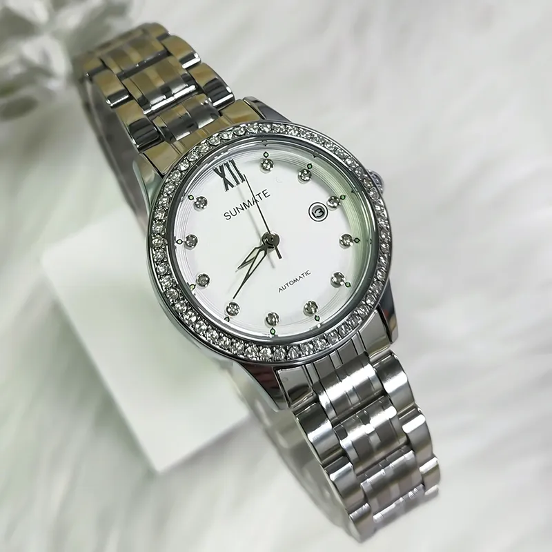 SUNMATE Mechanical Movement Steel Strap Chinese Watches Women's Watch White Dial-3