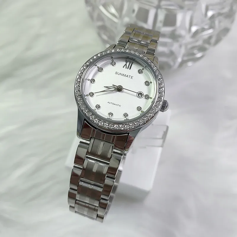 SUNMATE Mechanical Movement Steel Strap Chinese Watches Women's Watch White Dial-1