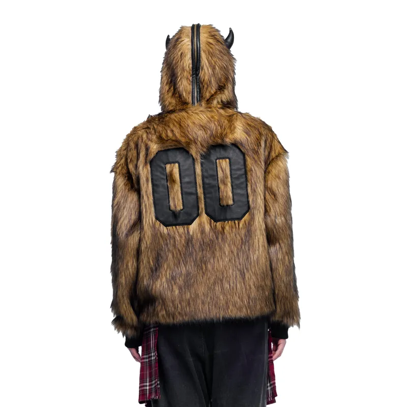 TBHNP Velvet feel Coat Unisex Brown Yellow-5