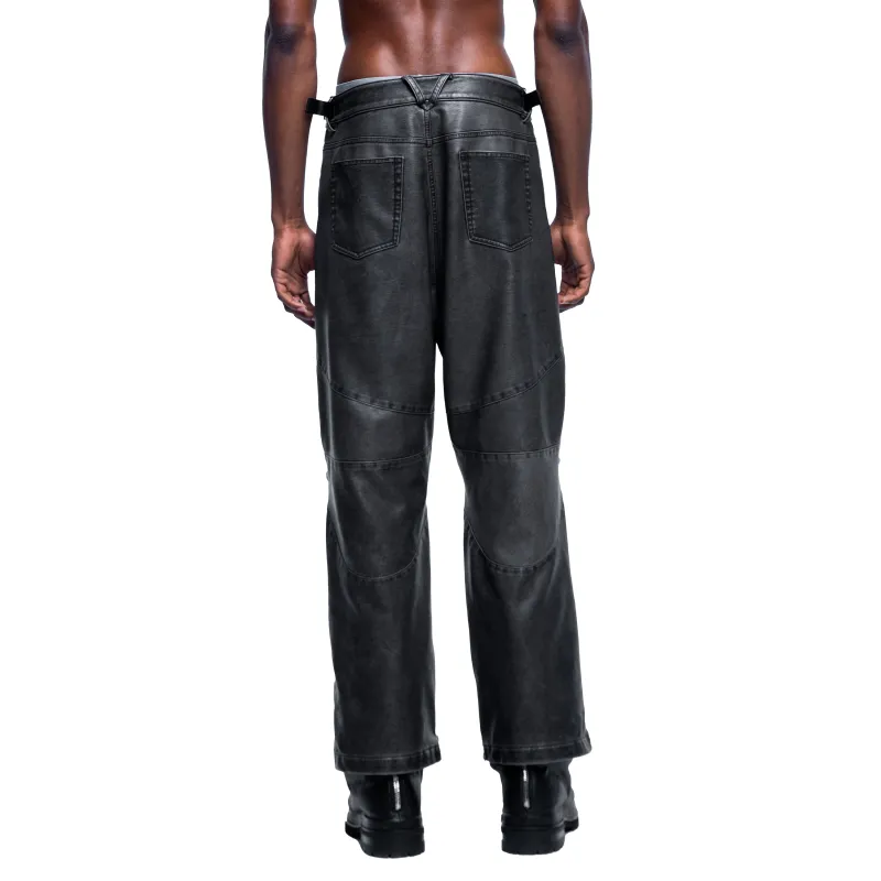 TBHNP Leather Pants Unisex Washed Black-4