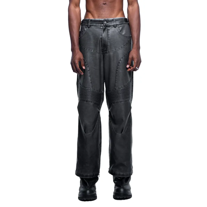 TBHNP Leather Pants Unisex Washed Black-3