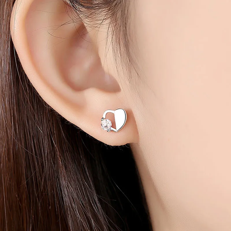 UX Cut Out Heart Shape S925 Silver Stud Earrings Women's-4
