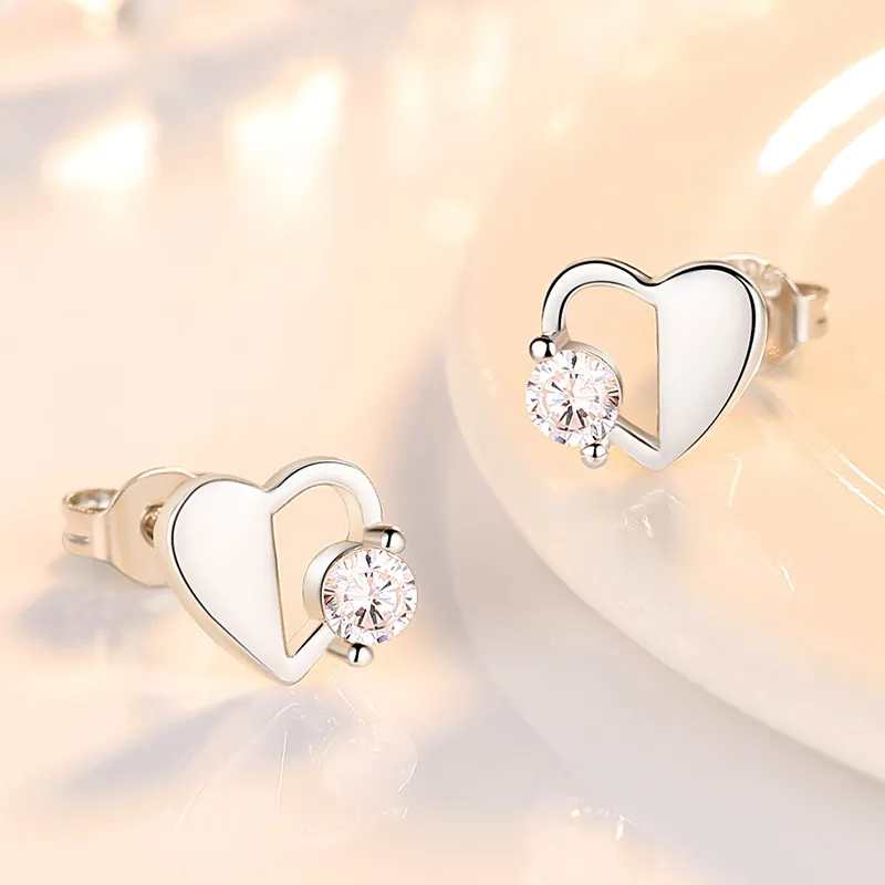 UX Cut Out Heart Shape S925 Silver Stud Earrings Women's-3