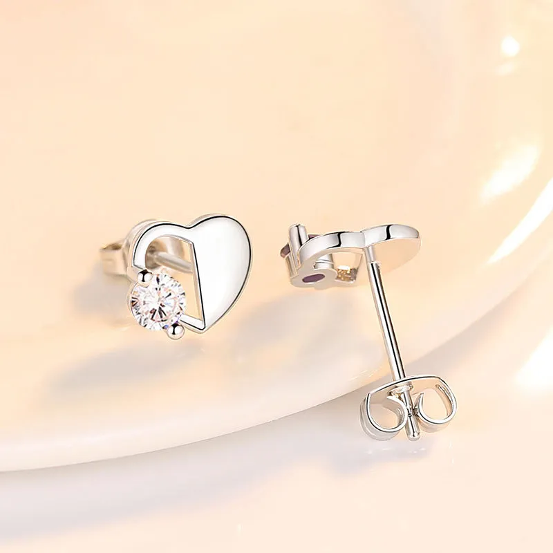 UX Cut Out Heart Shape S925 Silver Stud Earrings Women's-1