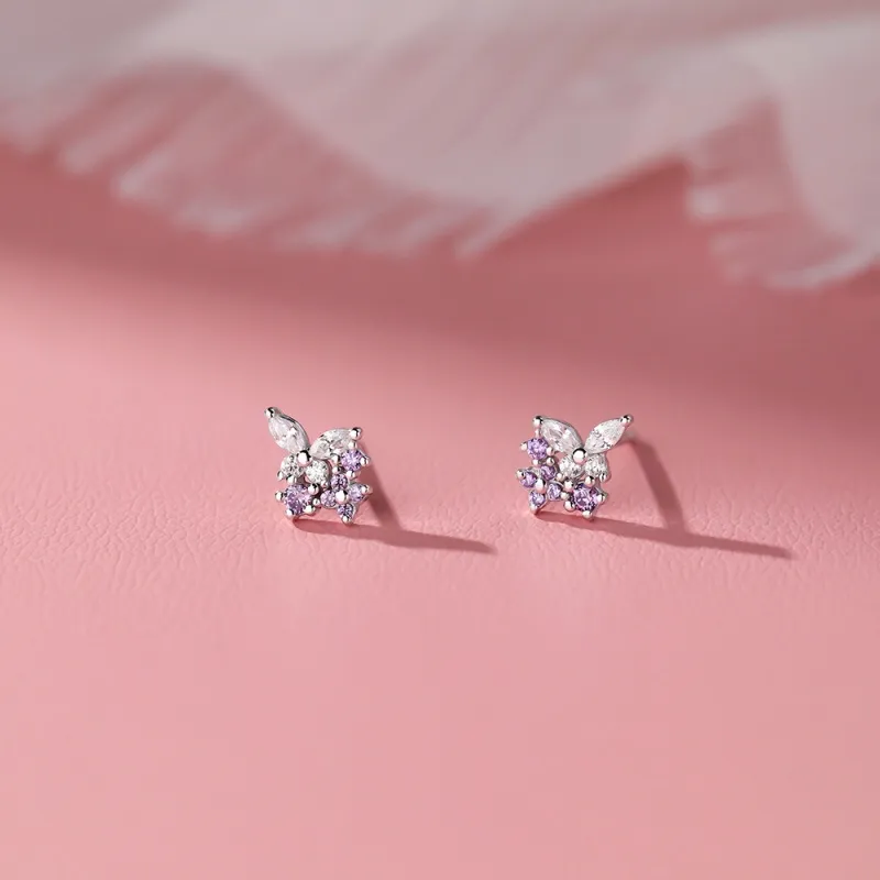 UX 999 Fine Silver Stud Earrings Women's Purple-2