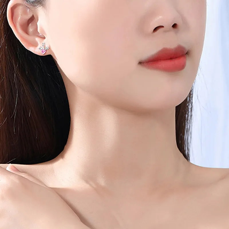 UX S925 Silver Zircon Stud Earrings Women's-2