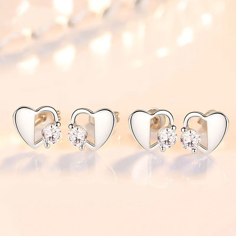 UX Cut Out Heart Shape S925 Silver Stud Earrings Women's-2