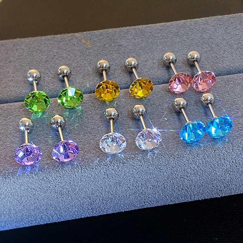 Titanium Steel Ear Care Stud Earrings Fashion Stud Earrings Unisex Multicolor Sparkling Gift Box Set-2