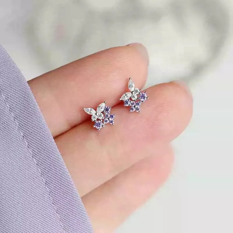 UX 999 Fine Silver Stud Earrings Women's Purple-4