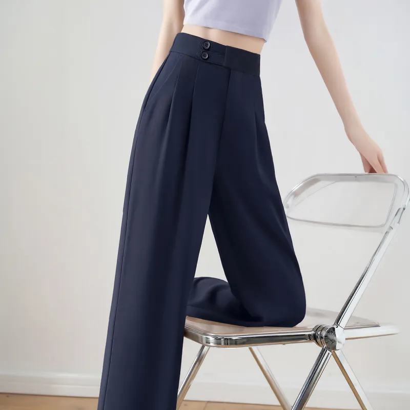 Mo Han Yi Mei Casual Pants Women's Navy Blue-1