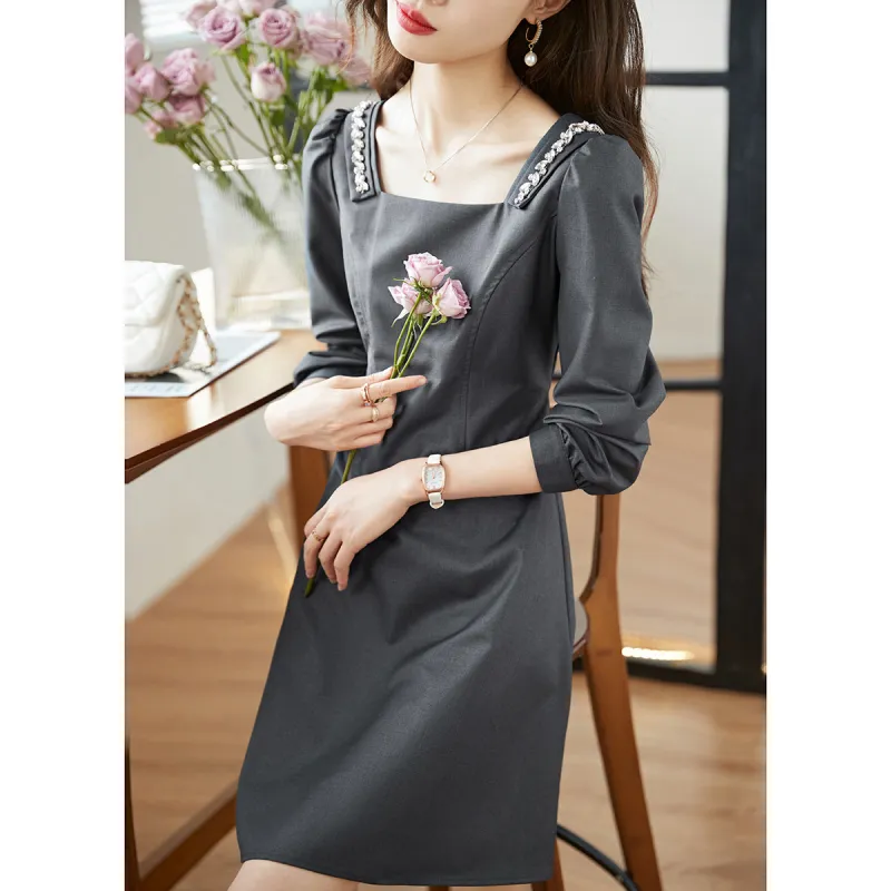 Mo Han Yi Mei Long Sleeved Dresses Women's Gray-2