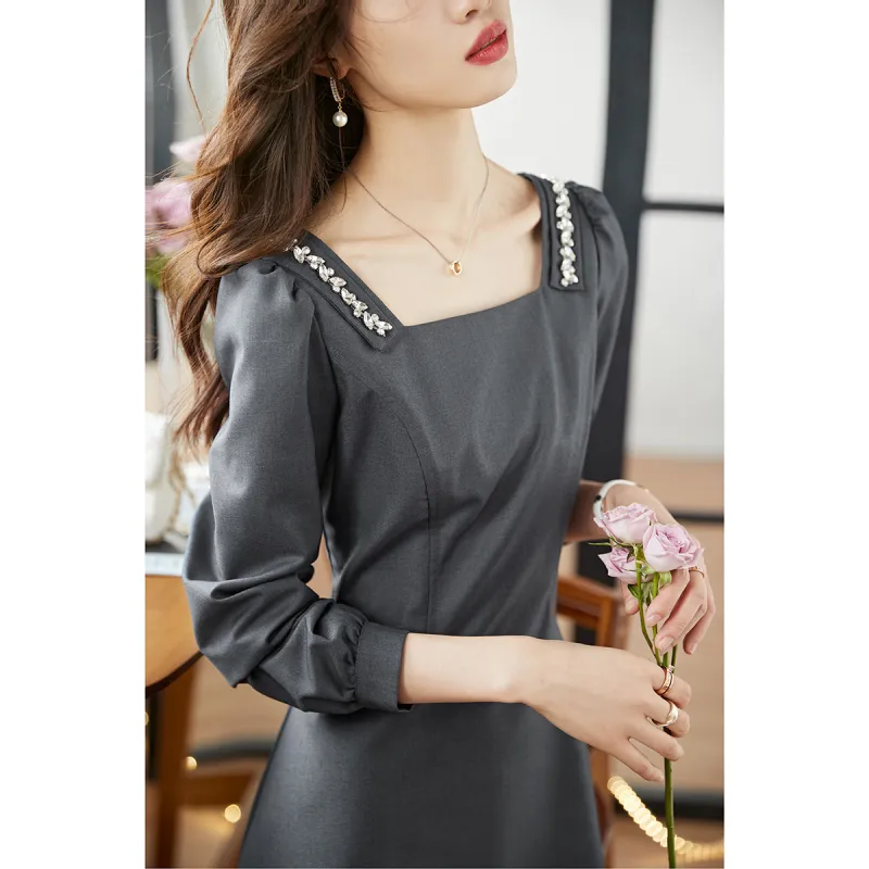 Mo Han Yi Mei Long Sleeved Dresses Women's Gray-3