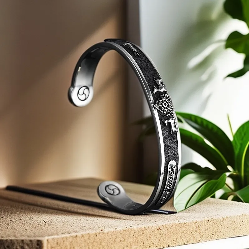 Three Blessings Of Happiness 925 Sterling Silver Bangles Unisex-2