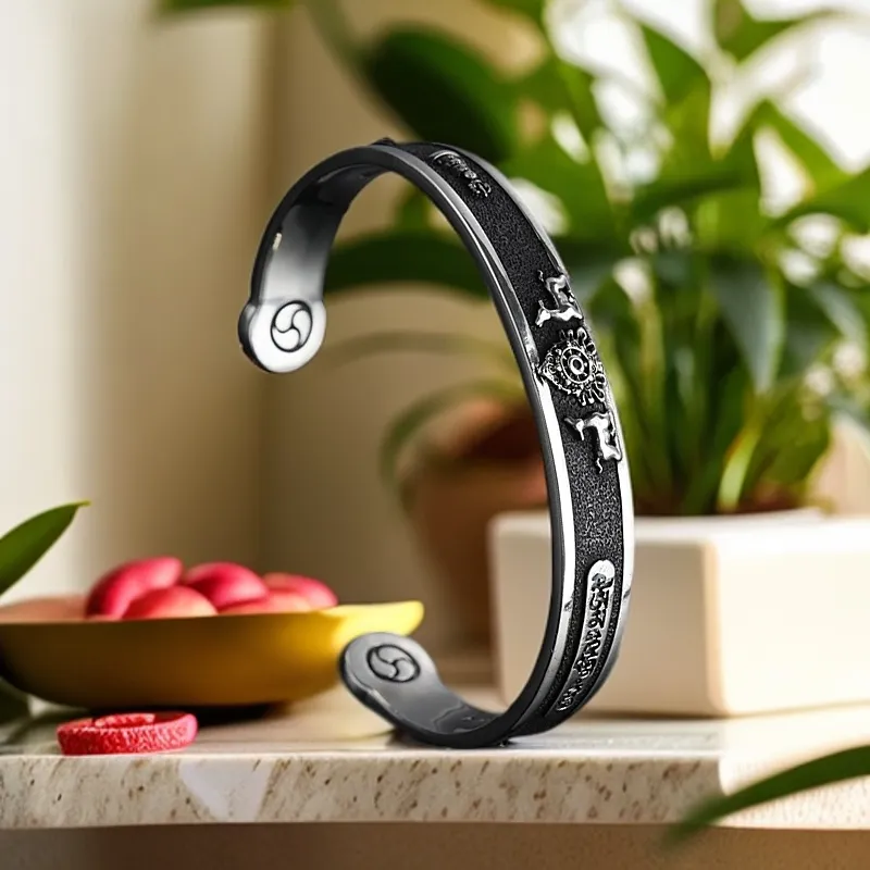 Three Blessings Of Happiness 925 Sterling Silver Bangles Unisex-1