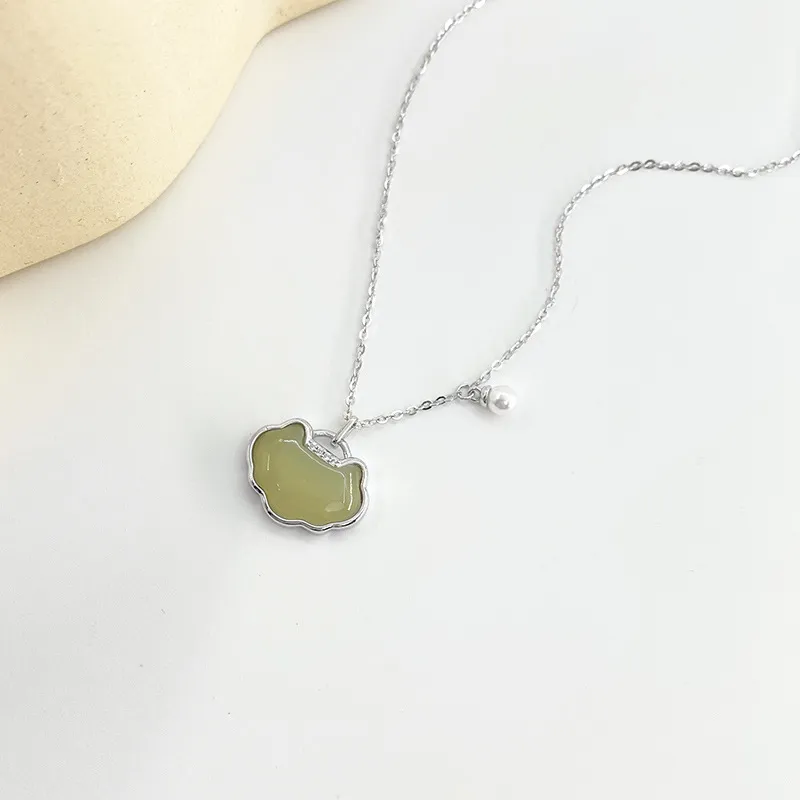 Andaozi Natural Hetian Jade Necklace Pale Greenish White Jade Unisex-3