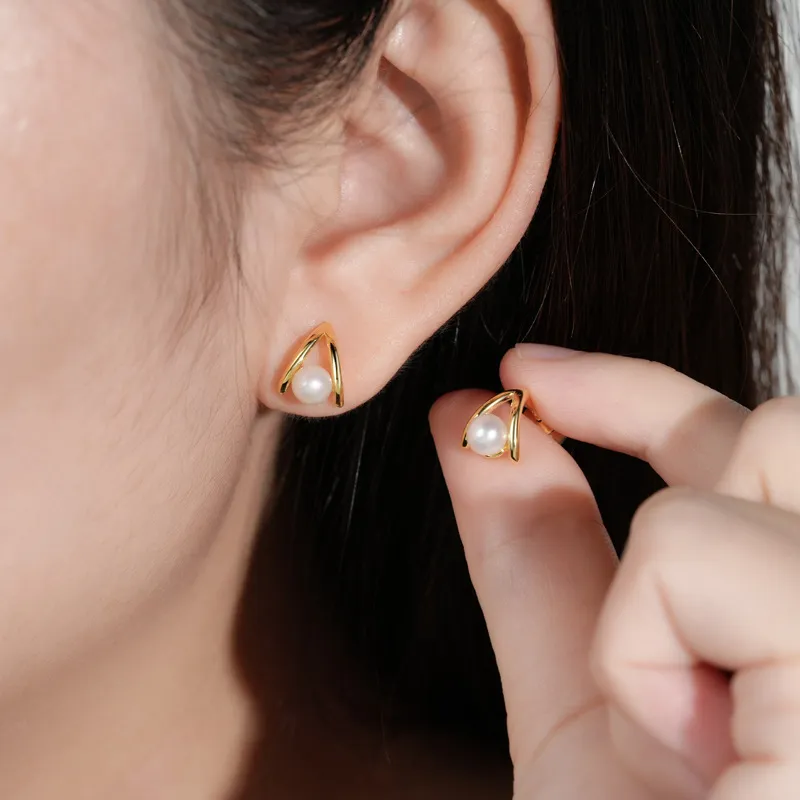 Andaozi Pearl Stud Earrings Women's-9