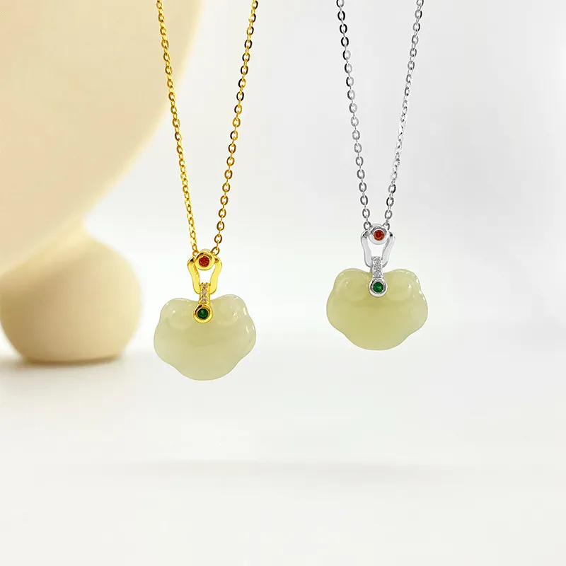 Andaozi Natural Hetian Jade Necklace Pale Greenish White Jade Unisex-2
