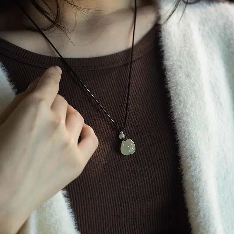 Andaozi Hetian Jade Necklaces Pale Greenish White Jade Women's-1