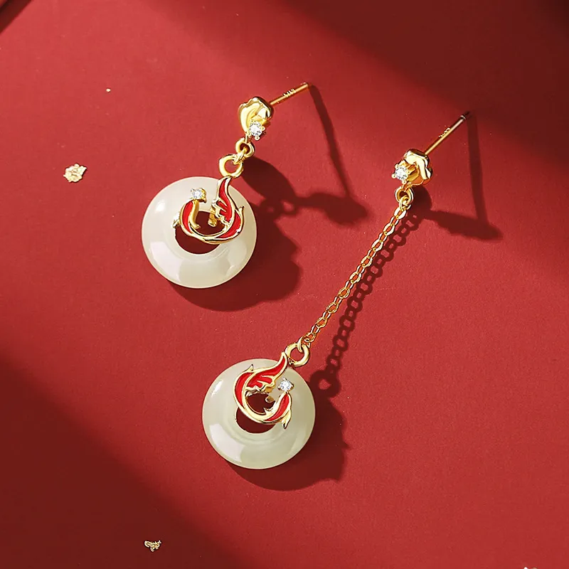 Andaozi Hetian Jade Earrings Pale Greenish White Jade Women's-2