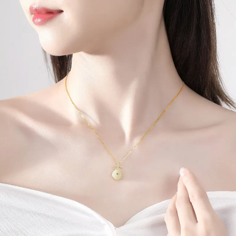 Andaozi Natural Hetian Jade Necklace Pale Greenish White Jade Unisex-3