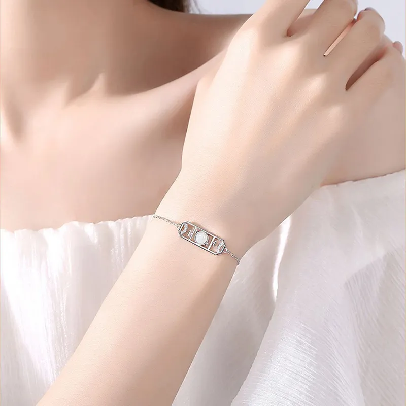 Andaozi Hetian Jade Bracelets Pale Greenish White Jade Women's-6