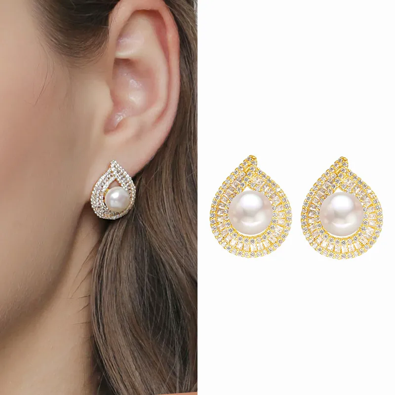 Andaozi Pearl Stud Earrings Women's-1