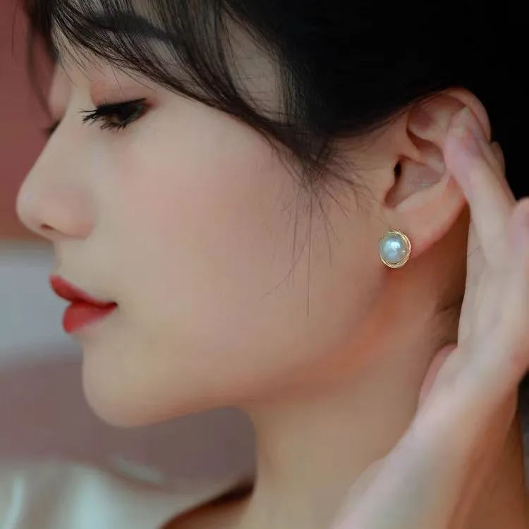 Andaozi Pearl Stud Earrings Women's-2