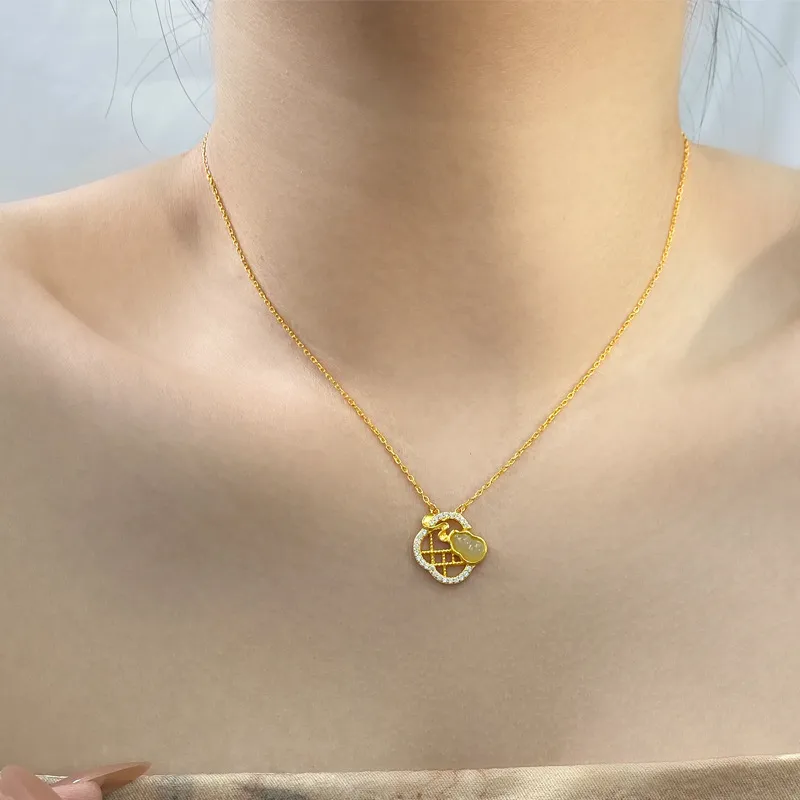 Andaozi Natural Hetian Jade Necklace Pale Greenish White Jade Unisex-2