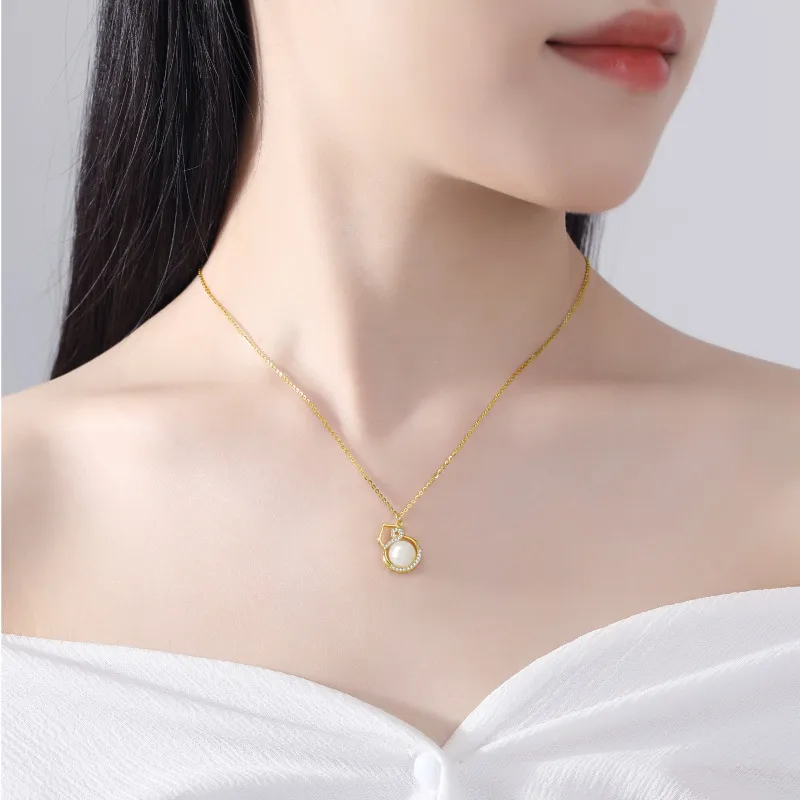 Andaozi Natural Hetian Jade Necklace Pale Greenish White Jade Unisex-4