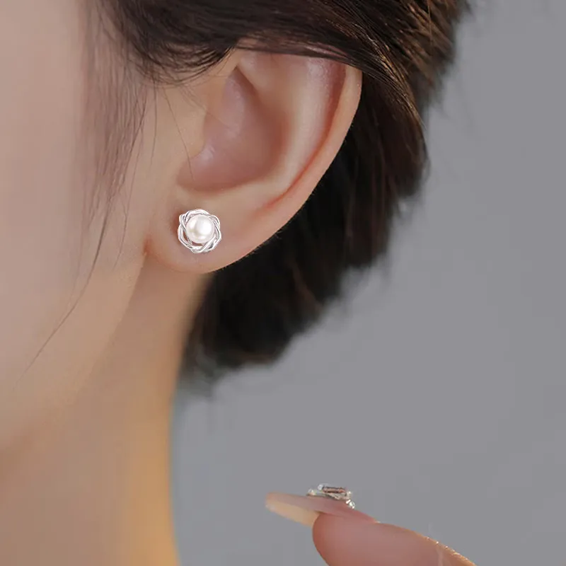 Andaozi Pearl Stud Earrings Women's-3