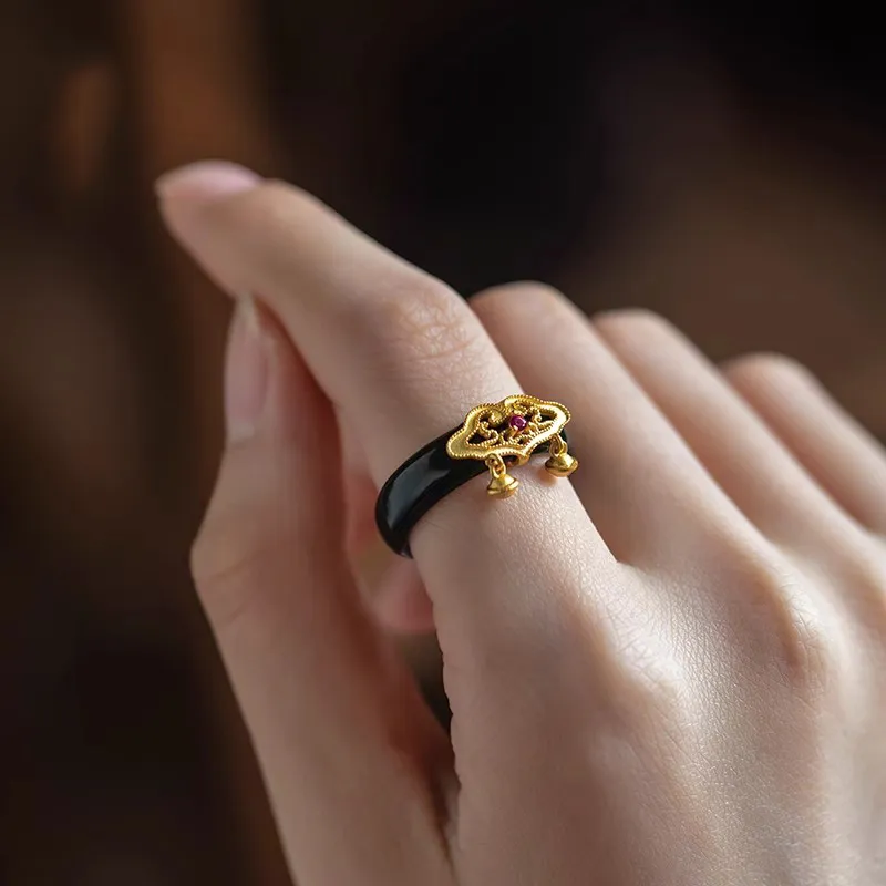 Andaozi Rings Black Jade Women's-1