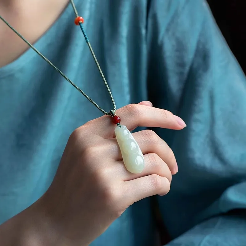 Andaozi Hetian Jade Necklaces Pale Greenish White Jade Unisex-4